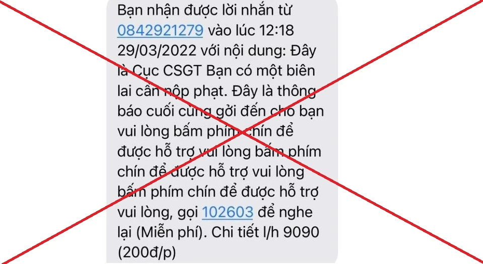 Mọi thông báo về phạt nguội qua tin nhắn hoặc điện thoại đều là giả mạo