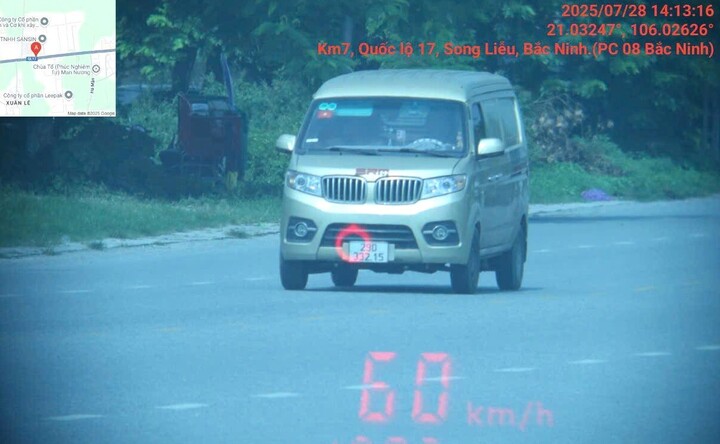 Ô tô chạy quá tốc độ trên QL 17 đoạn qua địa bàn phường Song Liễu, Bắc Ninh bị phạt nguội (Ảnh: Công an Bắc Ninh).